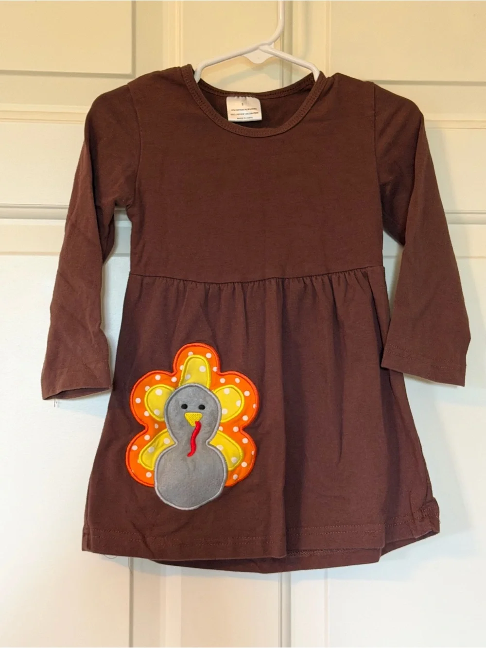 Girls Brown Turkey Appliqué Matching Set with Printed Scarf & Leggings